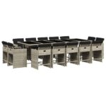 vidaXL 15-dielna záhr.jedálen. súprava s vankúšmi svetlosivá polyratan – Obrázok 2