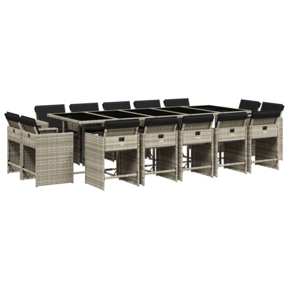 vidaXL 15-dielna záhr.jedálen. súprava s vankúšmi svetlosivá polyratan – Obrázok 2