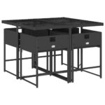 vidaXL 5-dielna záhradná jedálenská súprava a vankúše čierna polyratan – Obrázok 4