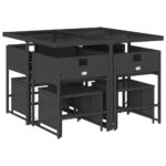 vidaXL 9-dielna záhradná jedálenská sada s vankúšmi čierna polyratan – Obrázok 4