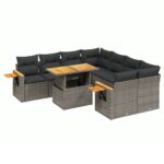 vidaXL 9-dielna záhradná súprava pohoviek s vankúšmi sivá polyratanová – Obrázok 2