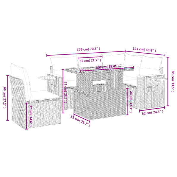 vidaXL 6-dielna záhradná sedacia súprava s podložkami polyratan sivá – Obrázok 3