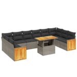 vidaXL 11-dielna záhradná sedacia súprava s podložkami polyratan sivá – Obrázok 2