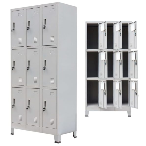VXL8718475500490_g_en_hd_3.jpg vidaXL Oceľová šatňová skrinka s 9 priehradkami, 90x45x180 cm, šedá – Obrázok 4