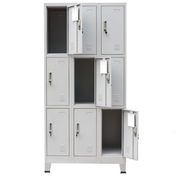 VXL8718475500490_g_en_hd_4.jpg vidaXL Oceľová šatňová skrinka s 9 priehradkami, 90x45x180 cm, šedá – Obrázok 5