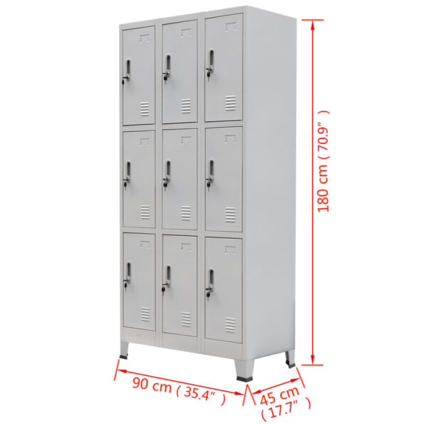 VXL8718475500490_g_en_hd_6.jpg vidaXL Oceľová šatňová skrinka s 9 priehradkami, 90x45x180 cm, šedá – Obrázok 7
