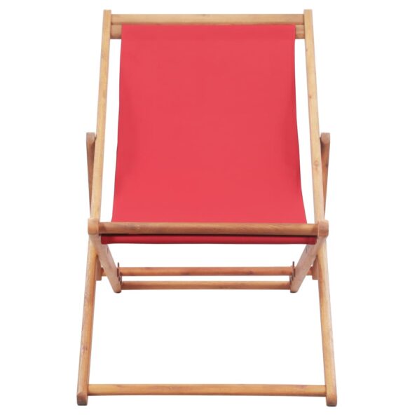 vidaXL Skladacie plážové kreslo, látka a drevený rám, červené – Obrázok 2