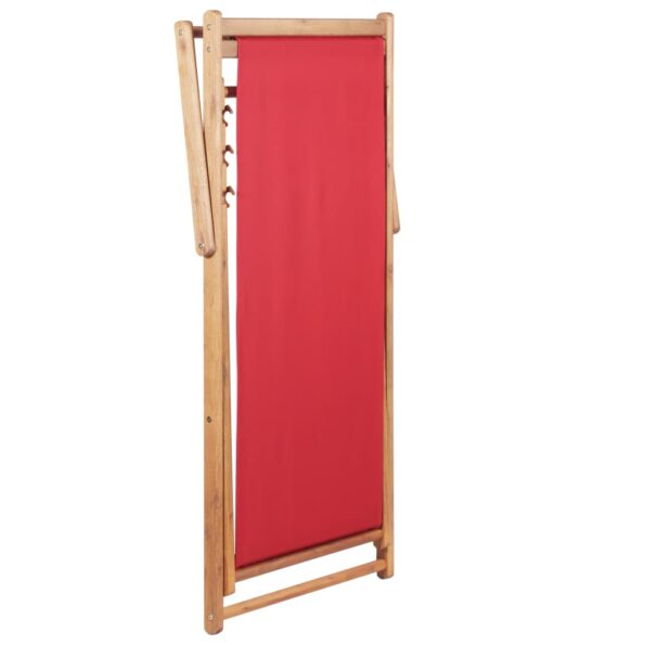 vidaXL Skladacie plážové kreslo, látka a drevený rám, červené – Obrázok 5