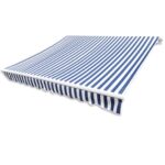 vidaXL Tieniaca plachta na markízu, plátená, modro biela 4,5x3 m – Obrázok 2