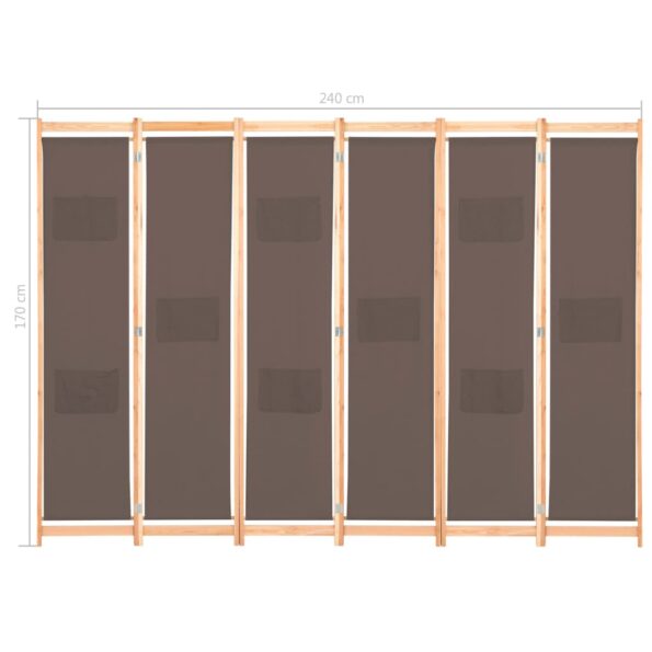 vidaXL 6-panelový paraván hnedý 240x170x4 cm látkový – Obrázok 8