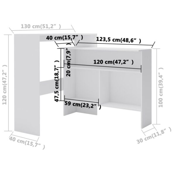 vidaXL Barový stôl s 2 vrchnými doskami biely 130x40x120 cm – Obrázok 11