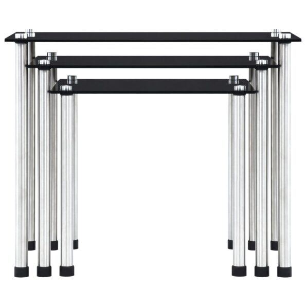 vidaXL Zasúvacie stolíky 3 ks čierne tvrdené sklo – Obrázok 2