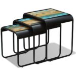 vidaXL Tri stohovateľné stolíky, recyklovaný masív – Obrázok 6