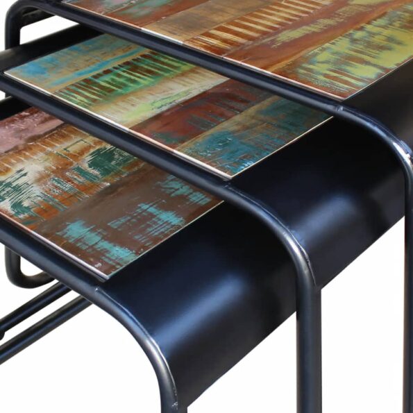 vidaXL Tri stohovateľné stolíky, recyklovaný masív – Obrázok 8