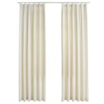 vidaXL Zatemňovacie závesy 2 ks s háčikmi, zamat, krémové 140x245 cm – Obrázok 2
