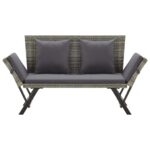 vidaXL Záhradná lavica s vankúšmi sivá 176 cm polyratanová – Obrázok 2