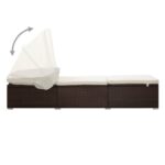 vidaXL Záhradné ležadlo s baldachýnom a podložkou, polyratan, hnedé – Obrázok 4