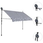 vidaXL Ručne zaťahovacia markíza s LED 250 cm, modro biela – Obrázok 3