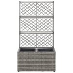 vidaXL Vyvýšený záhon+mriežka, 2 nádoby 58x30x107 cm, polyratan, sivý – Obrázok 2