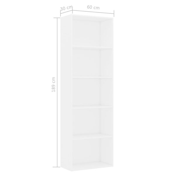 VXL8719883815855_g_en_hd_4.jpg vidaXL Knižnica, 5 políc, biela 60x30x189 cm, kompozitné drevo – Obrázok 6