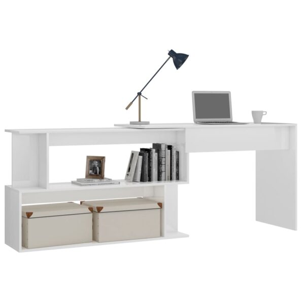 vidaXL Rohový stôl, lesklý biely 200x50x76 cm, kompozitné drevo – Obrázok 3