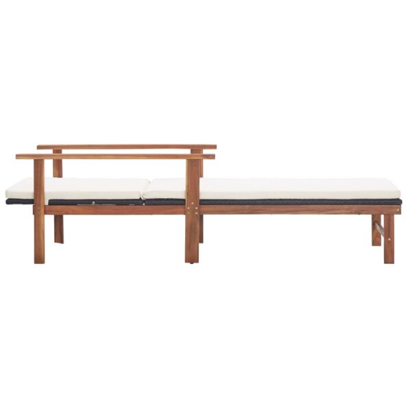 vidaXL Záhradné ležadlo s podložkou, polyratan a akáciový masív,čierne – Obrázok 3