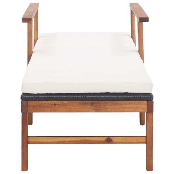 vidaXL Záhradné ležadlo s podložkou, polyratan a akáciový masív,čierne – Obrázok 7