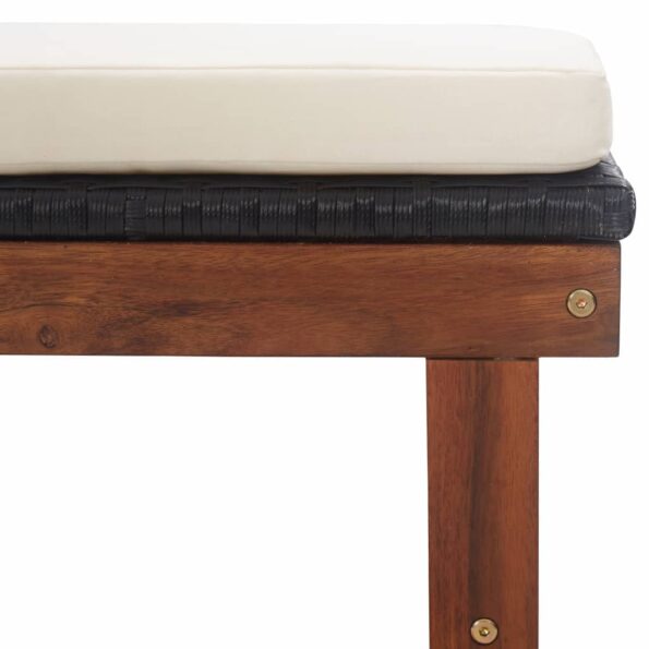 vidaXL Záhradné ležadlo s podložkou, polyratan a akáciový masív,čierne – Obrázok 9