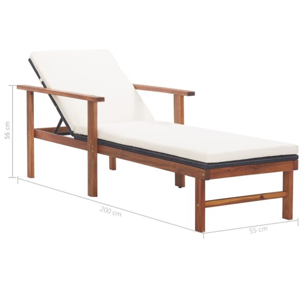 vidaXL Záhradné ležadlo s podložkou, polyratan a akáciový masív,čierne – Obrázok 10