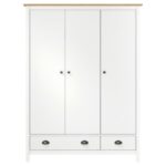 vidaXL 3-dverový šatník Hill, biely 127x50x170 cm, borovicový masív – Obrázok 4