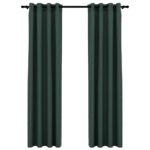 vidaXL Zatemňovacie závesy, ľanový vzhľad, krúžky 2ks,zelené 140x225cm – Obrázok 2