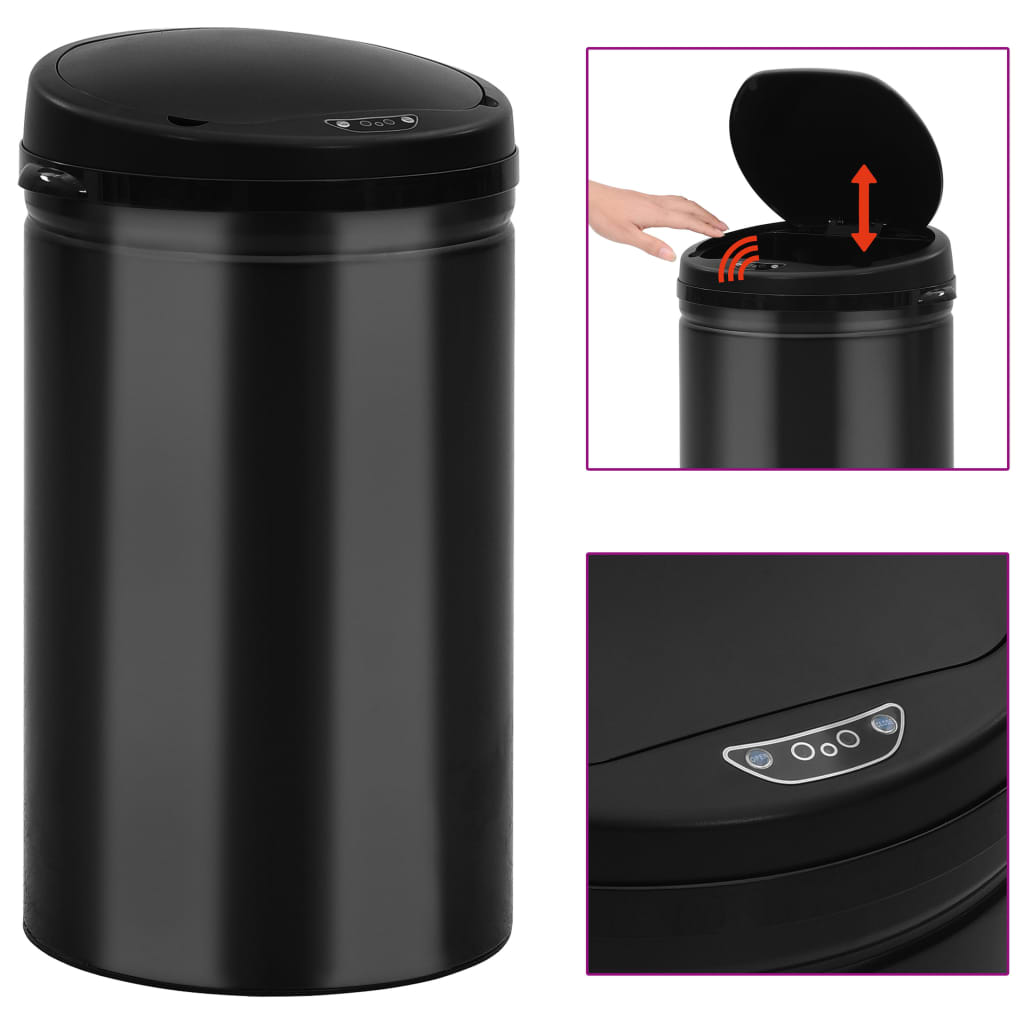 VXL8720286044063_a_en_hd_1.jpg vidaXL Automatický odpadkový kôš, senzor 40 l, uhlíková oceľ, čierny – Obrázok 1