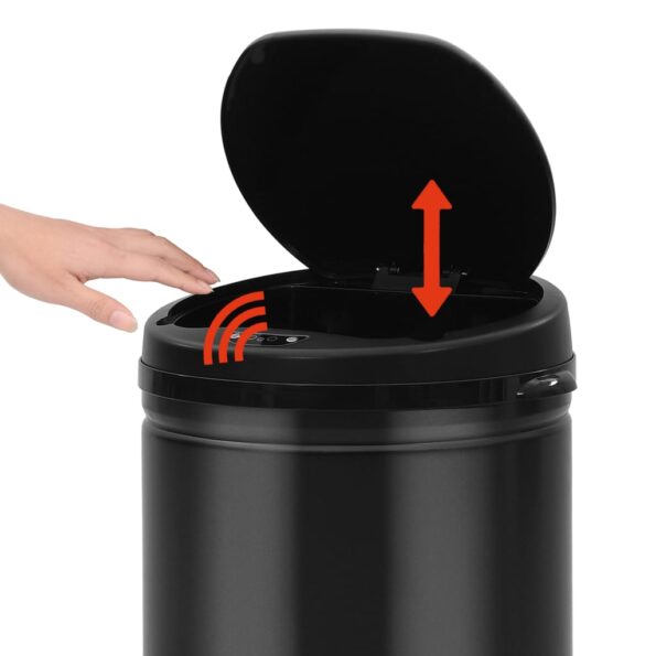 vidaXL Automatický odpadkový kôš, senzor 40 l, uhlíková oceľ, čierny – Obrázok 2