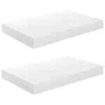 vidaXL Plávajúce nástenné police 2 ks, lesklé biele 40x23x3,8 cm, MDF – Obrázok 2