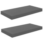 vidaXL Plávajúce nástenné police 2 ks, lesklé sivé 50x23x3,8 cm, MDF – Obrázok 2