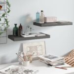 vidaXL Plávajúce nástenné police 2 ks, lesklé sivé 50x23x3,8 cm, MDF