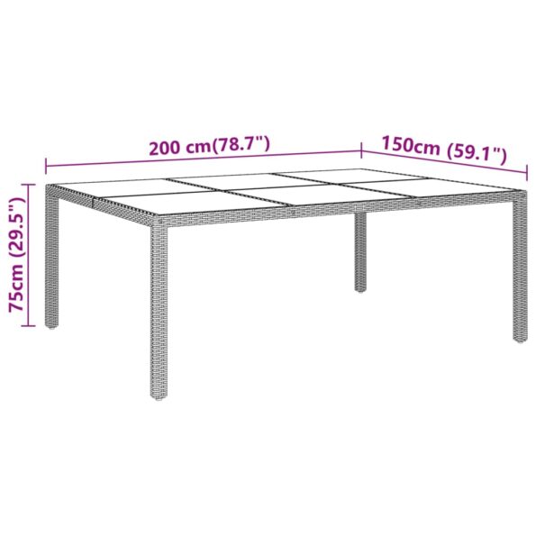 vidaXL Záhradný stôl 200x150x75 cm tvrdené sklo a polyratan béžový – Obrázok 5
