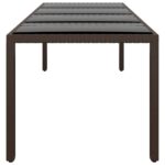 vidaXL Záhradný stôl so sklenenou doskou hnedý polyratan – Obrázok 3