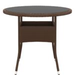vidaXL Záhradný stôl Ø80x75 cm tvrdené sklo a polyratan hnedý – Obrázok 2
