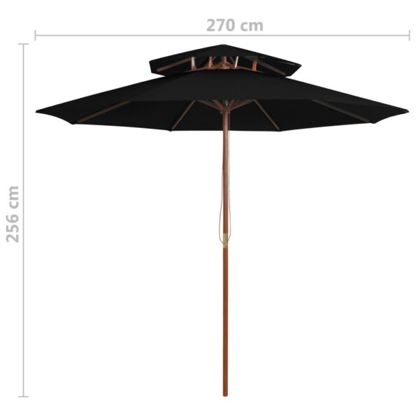 vidaXL Dvojitý slnečník s drevenou tyčou čierny 270 cm – Obrázok 6