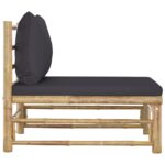 vidaXL Záhradná stredová pohovka s tmavosivými podložkami bambus – Obrázok 3