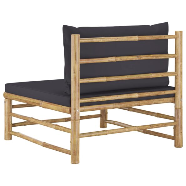 vidaXL Záhradná stredová pohovka s tmavosivými podložkami bambus – Obrázok 4