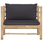 vidaXL Záhradná pohovka s tmavosivými podložkami bambus – Obrázok 2