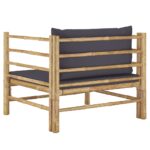 vidaXL Záhradná pohovka s tmavosivými podložkami bambus – Obrázok 4