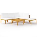 vidaXL 6-dielna záhradná sedacia súprava+podložky, krémová, akácia – Obrázok 2