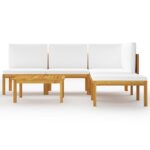 vidaXL 6-dielna záhradná sedacia súprava+podložky, krémová, akácia – Obrázok 3