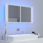 vidaXL LED kúpeľňová zrkadlová skrinka biela 90x12x45 cm akryl – Obrázok 3