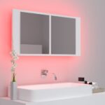 vidaXL LED kúpeľňová zrkadlová skrinka biela 90x12x45 cm akryl – Obrázok 5