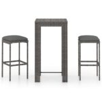 vidaXL 3-dielna záhradná barová súprava s podložkami sivá polyratanová – Obrázok 2