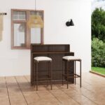 vidaXL 3-dielna záhradná barová súprava s vankúšmi hnedá